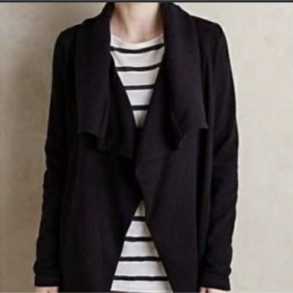 Saturday Sunday Anthropologie Black Drape Terry Cardigan Jacket - Picture 2 of 7